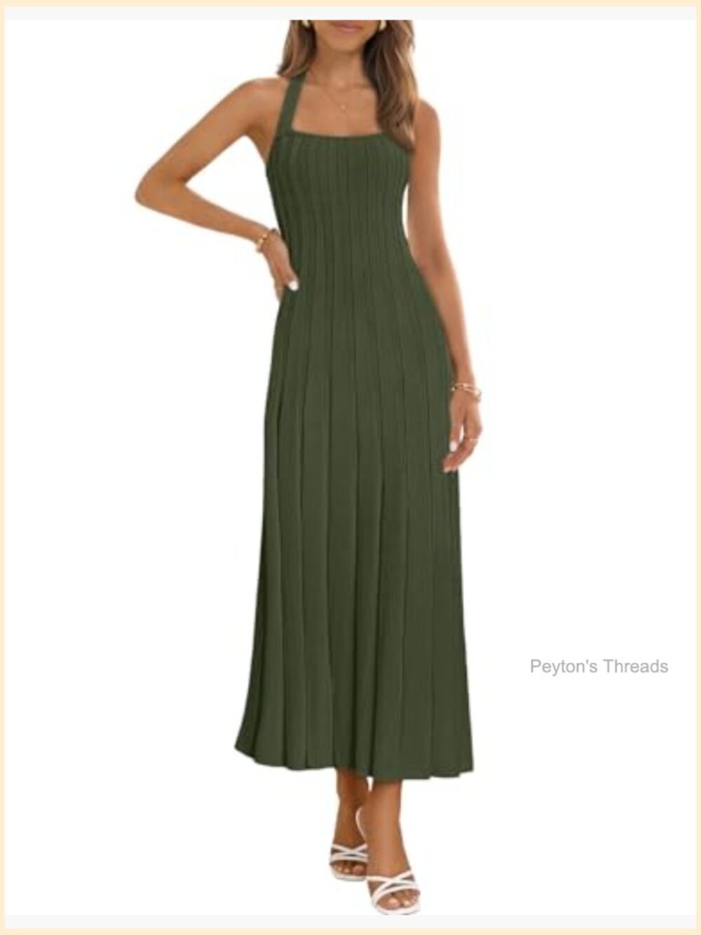 Ribbed Knit Sweater Dress Halter Sleeveless Bodycon Midi Dress - Picture 2 of 7